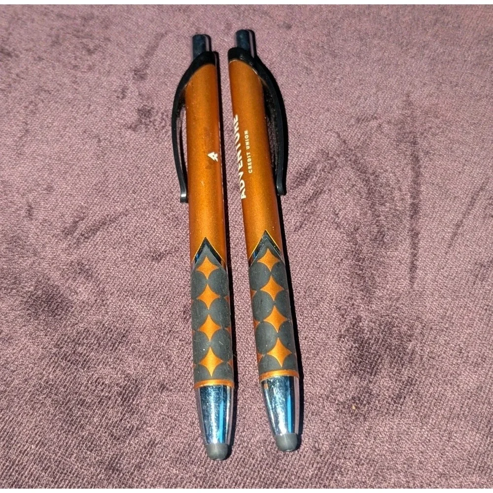 Retro Officecore Adventure Credit Union Promo Pen Set Lot‎ of 2 Working